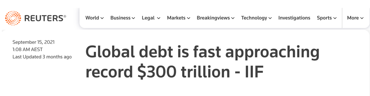 Global debt is fast approaching record $300